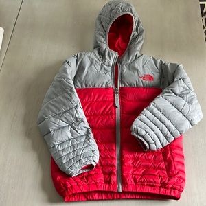 The North Face Perrito Reversible Boys Puffer Red and gray Hoodie Winter Jacket